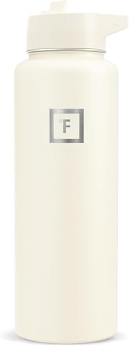 IRON °FLASK 40 oz Wide Mouth Water Bottle with Straw | Insulated Stainless Steel Sports Water Bottle with Leakproof Straw Lid - BPA Free, Cold 24 Hrs, Sweat Free (Cashmere Cream) - color: Cashmere Cream, style: Straw - 40 Oz (1 Lid)