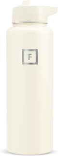 IRON °FLASK 40 oz Wide Mouth Water Bottle with Straw | Insulated Stainless Steel Sports Water Bottle with Leakproof Straw Lid - BPA Free, Cold 24 Hrs, Sweat Free (Cashmere Cream) - color: Cashmere Cream, style: Straw - 40 Oz (1 Lid)