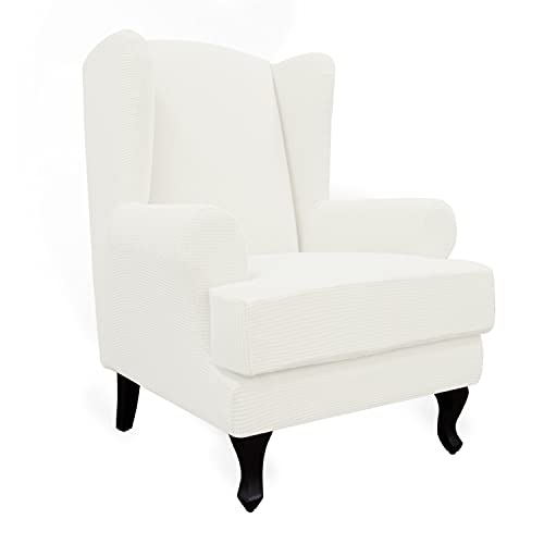 Easy-Going Stretch Wingback Chair Sofa Slipcover 2-Piece Sofa Cover Furniture Protector Couch Soft with Elastic Bottom, Spandex Jacquard Fabric Small Checks Cream - color: Cream