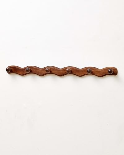 Wood Coat Rack Wall Mount - Walnut Coats Hook Hanger Wall-Mounted, Wave-Shaped Entryway Hanging Racks with 6 Hooks for Jacket Keys Hats Robes Towels Bags, Living Room Mudroom Bathroom Bedroom Hallway - size: 6 Hooks
