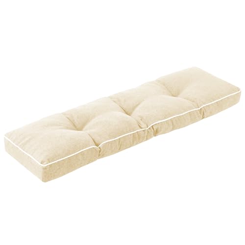 IPYNBAP Bench Cushion, 42 x 16 Inch Patio Furniture Cushions with Durable Ties, Soft Memory Foam Bench Cushions for Indoor/Outdoor Furniture with Non-Slip Bottom, Kitchen&Dining, Beige - color: Beige, size: 42*16+4”