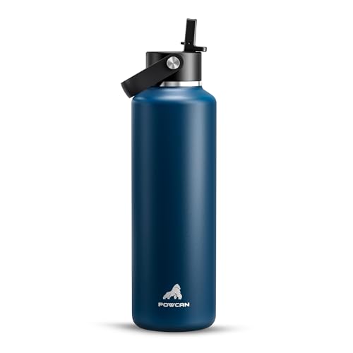 POWCAN 24 oz Water Bottle Insulated: BPA-Free, Leakproof Lid with Straw, Lightweight, Flex Cap, Stainless Steel Water Bottle for Office, Men, Gym, Commute, Worker, Walking, Cycling (Indigo Blue) - color: Indigo Blue, size: 24 Ounces
