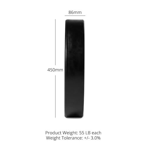 Titan Fitness Economy Series Black Olympic Bumper Plates, Durable Rubber Exterior with Steel Core, Weightlifting and Strength Training Weight Plate - size: 55 LB Single