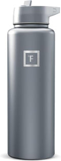 IRON °FLASK 40 oz Wide Mouth Water Bottle with Straw | Insulated Stainless Steel Sports Water Bottle with Leakproof Straw Lid - BPA Free, Cold 24 Hrs, Sweat Free (Graphite) - color: Graphite, style: Straw - 40 Oz (1 Lid)
