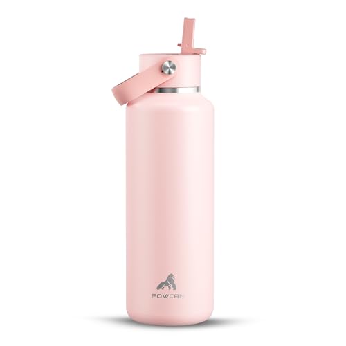 POWCAN 18 oz Water Bottle Insulated: Leakproof, Cold for 24H, CupHodler Friendly, Lid with Straw and Handle, Lightweight, Stainless Steel Water Bottle Kids for Camping, Gift for Girls (Cotton Candy) - color: Cotton Candy, size: 18 Ounces