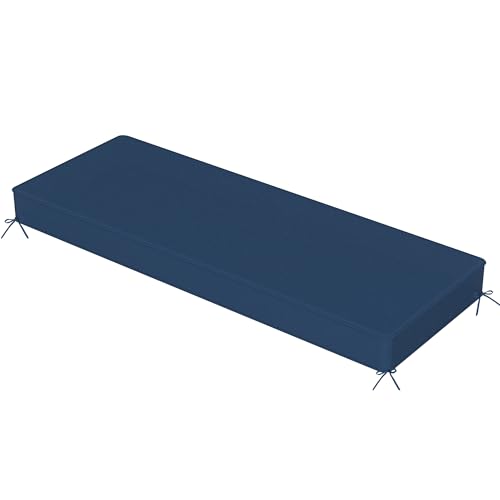 Sundale Outdoor Olefin Bench Cushion， Water-Resistant Patio Couch Cushion, Loveseat Sofa Pad with Straps Dark Blue, 59 x 18 x 4 Inches - color: Dark Blue, size: 59 X 18 X 4 Inch
