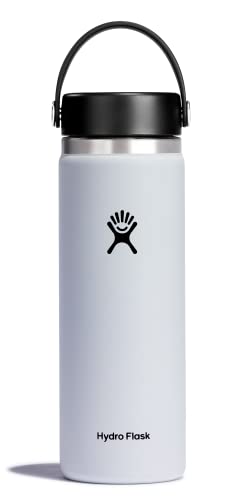Hydro Flask Water Bottle - Insulated Stainless Steel - Wide Mouth Flex Lid, Non Spill, Leakproof and Refillable in 20 Oz - color: White, style: 20 Oz