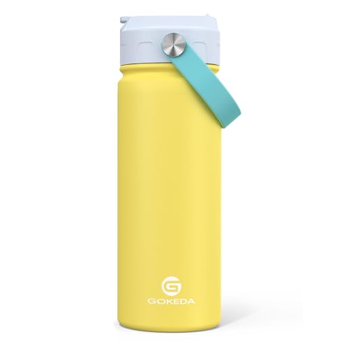 GoKEDA 18oz Kids Water Bottle, Insulated Bottles with Stickers, 18/8 Stainless Steel Vacuum Leak Proof Straw Cup for School, Gifts for Boys Girls(BlueYellow) - color: Blue Yellow