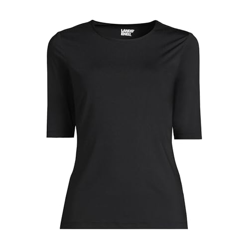 Lands' End Women's Sunshade UPF 50 Elbow Sleeve Rash Guard Swim Tee - color: Black, size: X-Large Long Torso