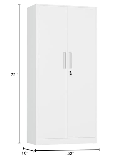 INTERGREAT Metal Storage Cabinet, 72" H Lockable Steel Cabinets with Locking Doors, Storage Locker with Adjustable Shelves for Office, Home, Garage, Gym, School (White) - color: White, size: MSC-D16