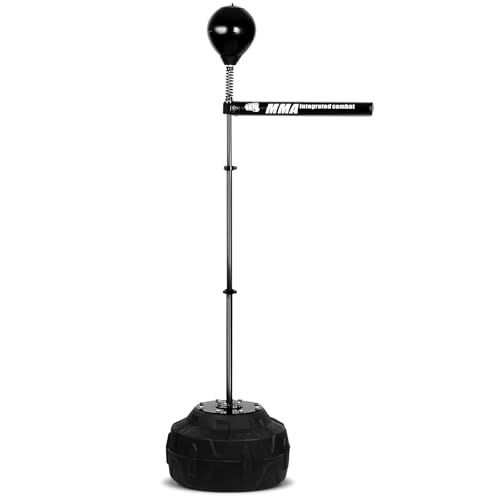 Spinning Bar Boxing 360°Speed Trainer Free Standing Bold Spring Punching Bag Enhance Reflexes Boxing Skills Adjustable Height Ideal for Adults and Youth（Black）