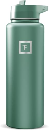 IRON °FLASK 40 oz Wide Mouth Water Bottle with Straw | Insulated Stainless Steel Sports Water Bottle with Leakproof Straw Lid - BPA Free, Cold 24 Hrs, Sweat Free (Sage) - color: Sage, style: Straw - 40 Oz (1 Lid)