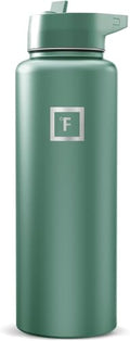 IRON °FLASK 40 oz Wide Mouth Water Bottle with Straw | Insulated Stainless Steel Sports Water Bottle with Leakproof Straw Lid - BPA Free, Cold 24 Hrs, Sweat Free (Sage) - color: Sage, style: Straw - 40 Oz (1 Lid)