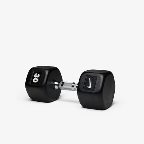 Nike Rubber Hex Dumbbell Pair - color: Black / White, size: 30 lb