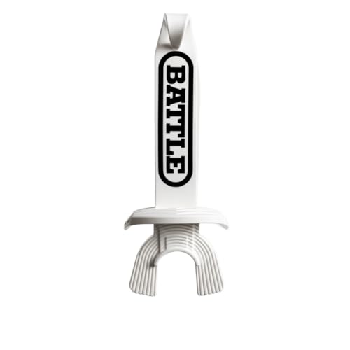 Battle Speed XL Football Mouthguard with Connected Thick Strap, Advanced Composite, No Boil, for Braces, Maximum Breathability, Youth and Adult (White) - color: White