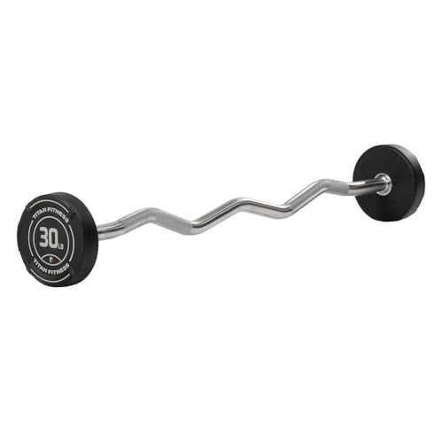 Titan Fitness Rubber Curl Fixed Barbells, Pre-Loaded Weight Bar for Strength Training & Weightlifting - color: EZ Curl Fixed Barbell, size: 30 LB