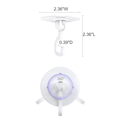 Adhesive Wall & Ceiling Decor Hooks: 4-Pack 3 lbs Heavy Duty No-Drill 360° Swivel Adjustable for Hanging Home Accents Lights Plants Wind Chimes Compatible with 3M Command Strips