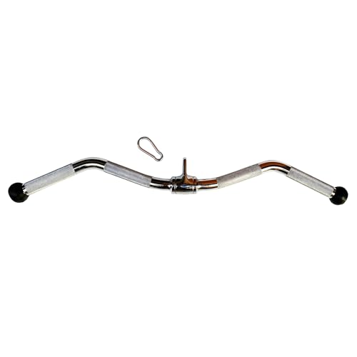 Lat Cable Machine Attachment Curl Pulldown Barbell Revolving Bar, Multi-Exerciser Cable Attachment, Solid Steel Tricep Press Down Bar with Rubber Handgrips & Revolving Hanger - color: 28 Inch Ball Hand