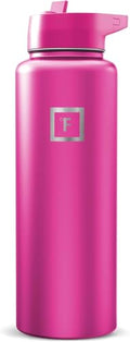 IRON °FLASK 40 oz Wide Mouth Water Bottle with Straw | Insulated Stainless Steel Sports Water Bottle with Leakproof Straw Lid - BPA Free, Cold 24 Hrs, Sweat Free (Pink Tulip) - color: Pink Tulip, style: Straw - 40 Oz (1 Lid)