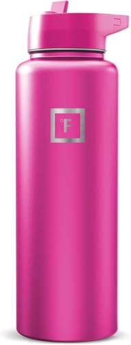 IRON °FLASK 40 oz Wide Mouth Water Bottle with Straw | Insulated Stainless Steel Sports Water Bottle with Leakproof Straw Lid - BPA Free, Cold 24 Hrs, Sweat Free (Pink Tulip) - color: Pink Tulip, style: Straw - 40 Oz (1 Lid)