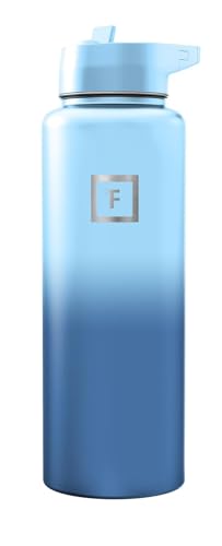 IRON °FLASK 40 oz Wide Mouth Water Bottle with Straw | Insulated Stainless Steel Sports Water Bottle with Leakproof Straw Lid - BPA Free, Cold 24 Hrs, Sweat Free (Blue Waves) - color: Blue Waves, style: Straw - 40 Oz (1 Lid)