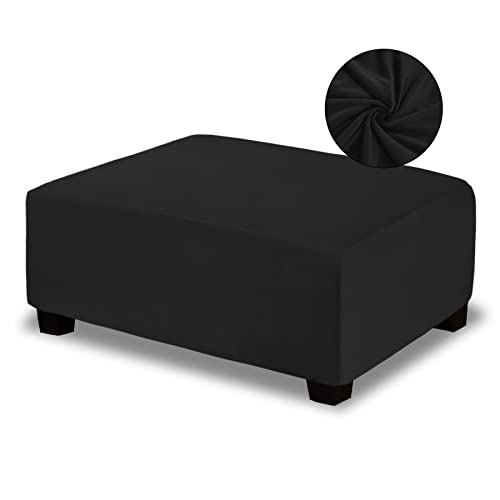NeColorLife Velvet Ottoman Cover, Stretchable Footrest Slipcover with Elastic Band, Thick Stool Cover for Rectangle or Square Storage Ottoman (Medium, Black) - color: Black, size: M Length: 31"-34",Width: 31"-43"