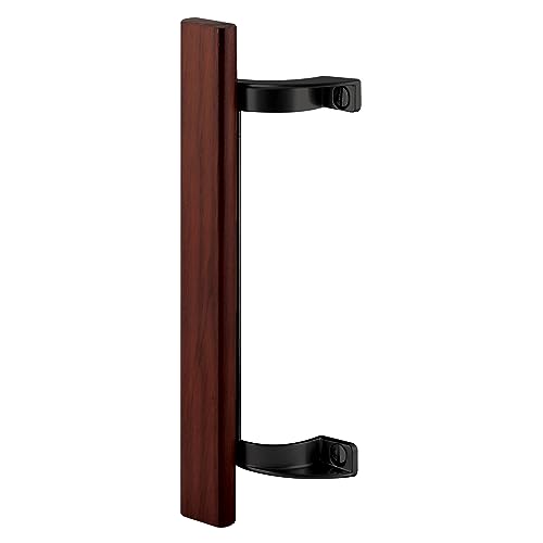 Prime-Line C 1190 Sliding Glass Door Pull Handle, 6-1/2 In. to 6-5/8 In. Hole Centers, Black Diecast Supports, Wood Handle (Single Pack) - color: Matte Black