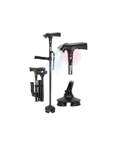 Walking Cane for Men & Women, Smart Cane with Alarm & Light | Foldable,Free Standing, All Terrain, Collapsible, Second Handle, Adjustable, Travel Bag, Seniors & Adults - size: 34-38" Cane ( Fit 5'8"-6'3" )