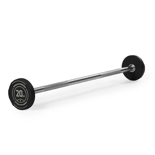 Titan Fitness Rubber Curl Fixed Barbells, Pre-Loaded Weight Bar for Strength Training & Weightlifting - color: Straight Fixed Barbell, size: 20 LB