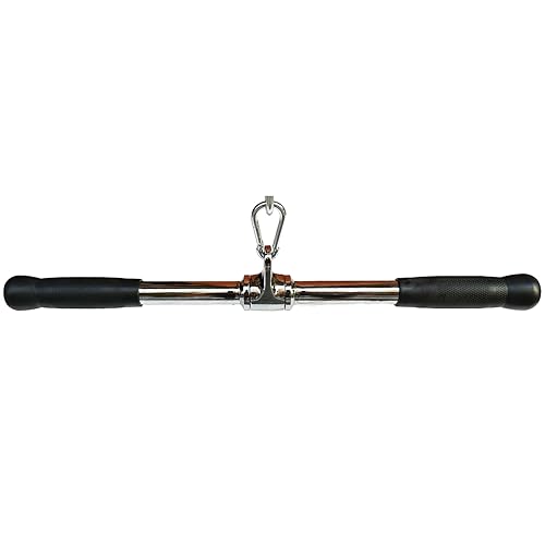Lat Cable Machine Attachment Curl Pulldown Barbell Revolving Bar, Multi-Exerciser Cable Attachment, Solid Steel Tricep Press Down Bar with Rubber Handgrips & Revolving Hanger - color: 22 Inch