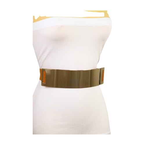 Generic Women Teal Blue Fashion Belt - Hip High Waist Elastic Band Gold Metal Skull Buckle S M z052