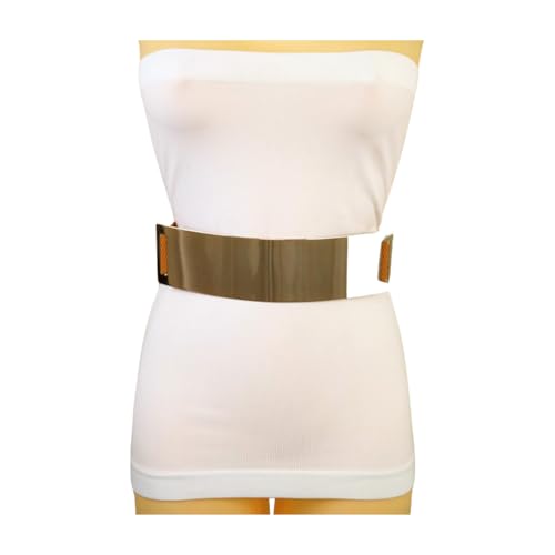 Generic Women Teal Blue Fashion Belt - Hip High Waist Elastic Band Gold Metal Skull Buckle S M z052