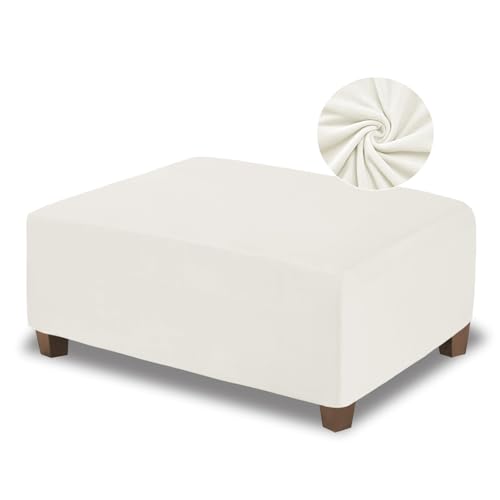 NeColorLife Velvet Ottoman Cover Rectangle Storage Ottoman Slipcover Thick Stretchable Footrest Stool Covers with Elastic Band for Ottoman(Medium Size,Off White) - color: Off White, size: M Length: 31"-34",Width: 31"-43"