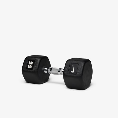 Nike Rubber Hex Dumbbell Pair - color: Black / White, size: 25 lb