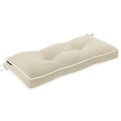 Favoyard Indoor/Outdoor Waterproof Bench Cushion, Beige 36 x 14 inch | 3-Year Fade-Resistant Tufted Pad for Patio Garden Porch Swing Window Kitchen, Non-Slip Ties, High-Density Support, Piped Edge - color: Beige, size: 36 x 14 In