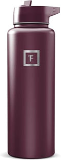 IRON °FLASK 40 oz Wide Mouth Water Bottle with Straw | Insulated Stainless Steel Sports Water Bottle with Leakproof Straw Lid - BPA Free, Cold 24 Hrs, Sweat Free (Burgundy) - color: Burgundy, style: Straw - 40 Oz (1 Lid)