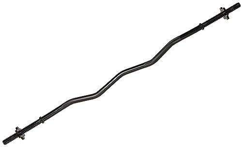 Signature Fitness Standard Threaded Curl Barbell Curl Bar with Collars, 48 inch, Black