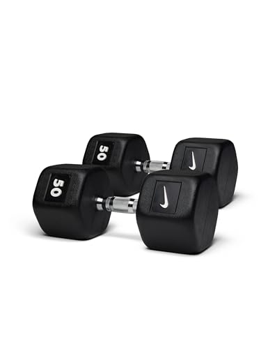 Nike Rubber Hex Dumbbell Pair - color: Black / White, size: 50 lb