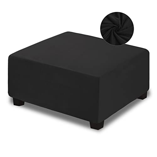 NeColorLife Velvet Ottoman Cover, Stretchable Footrest Slipcover with Elastic Band, Thick Stool Cover for Rectangle or Square Storage Ottoman (Large, Black) - color: Black, size: L Length: 35"-45",Width: 31"-43"