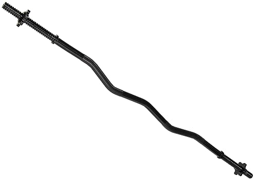 Signature Fitness Standard Threaded Curl Barbell Curl Bar with Collars, 48 inch, Black