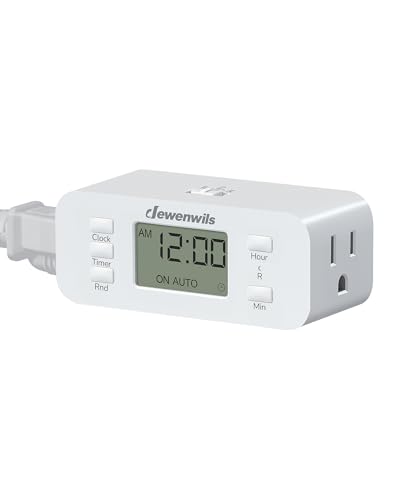 DEWENWILS 24 Hour Programmable Digital Timer Outlet, Timers for Electrical Outlets, Indoor Light Timers for Lamp Fan Aquarium, 2 Grounded Outlet, 125V/15A Resistive/1000W Tungsten, 3 Prong, 1 Pack - color: 24hour, size: 1pack
