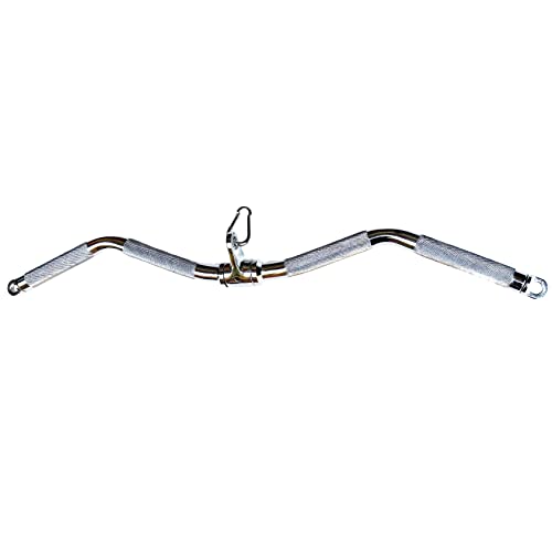 Lat Cable Machine Attachment Curl Pulldown Barbell Revolving Bar, Multi-Exerciser Cable Attachment, Solid Steel Tricep Press Down Bar with Rubber Handgrips & Revolving Hanger - color: 28 Inch Chrome