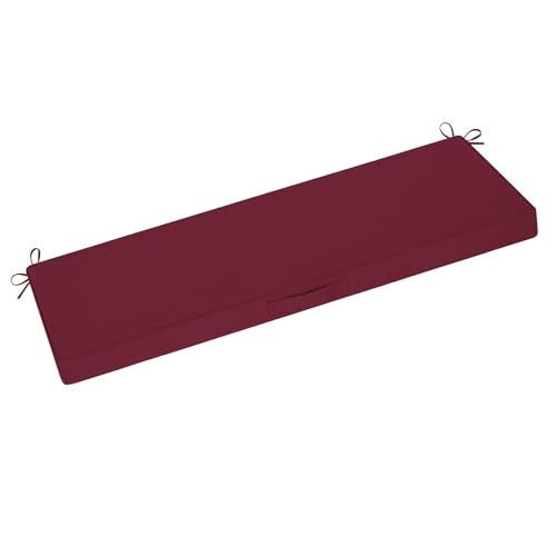 downluxe Outdoor Bench Cushion Waterproof, 59 x 18 Inch Patio Furniture Cushions with Adjustable Ties & Portable Handle, Porch Swing Cushions, Bench Cushions for Outdoor Furniture, Burgundy - color: Burgundy, size: 59x18x3 Inch