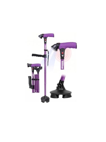 Walking Cane for Men & Women, Smart Cane with Alarm & Light | Foldable,Free Standing, All Terrain, Collapsible, Second Handle, Adjustable, Travel Bag, Seniors & Adults - size: Purple ( 5'8" - 6'3")