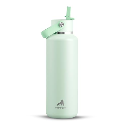 POWCAN 18 oz Insulated Water Bottle: Leakproof, Cup Holder Friendly, Standard Mouth, Top Handle, Stainless Steel Water Bottle for Women, Student, Teacher, Nurse, Commuter, Gift for Girl (Mint Dew) - color: Mint Dew, size: 18 Ounces
