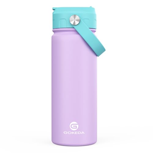 GoKEDA 18oz Kids Water Bottle, Insulated Water Bottles with Stickers, 18/8 Stainless Steel Vacuum Leak Proof Straw Cup for School, Gifts for Girls(Purple) - color: Purple