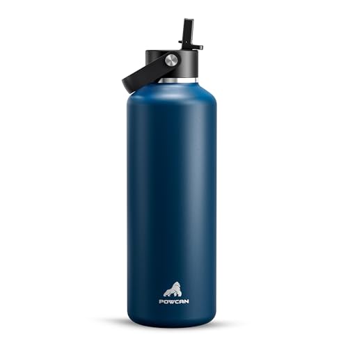 POWCAN 32 oz Water Bottle Insulated: BPA-Free, Leakproof Lid with Straw, Lightweight, Flex Cap, Stainless Steel Water Bottle for Hoilday, Men, Commute, Worker, Walking, Cycling, Daily (Indigo Blue) - color: Indigo Blue, size: 32 Ounces