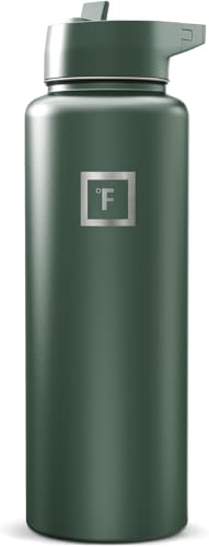 IRON °FLASK 40 oz Wide Mouth Water Bottle with Straw | Insulated Stainless Steel Sports Water Bottle with Leakproof Straw Lid - BPA Free, Cold 24 Hrs, Sweat Free (Dark Pine) - color: Dark Pine, style: Straw - 40 Oz (1 Lid)