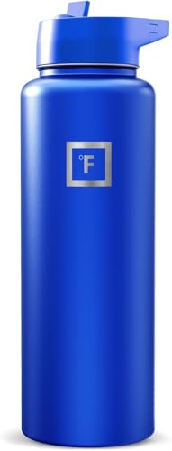 IRON °FLASK 40 oz Wide Mouth Water Bottle with Straw | Insulated Stainless Steel Sports Water Bottle with Leakproof Straw Lid - BPA Free, Cold 24 Hrs, Sweat Free (Cobalt) - color: Cobalt, style: Straw - 40 Oz (1 Lid)
