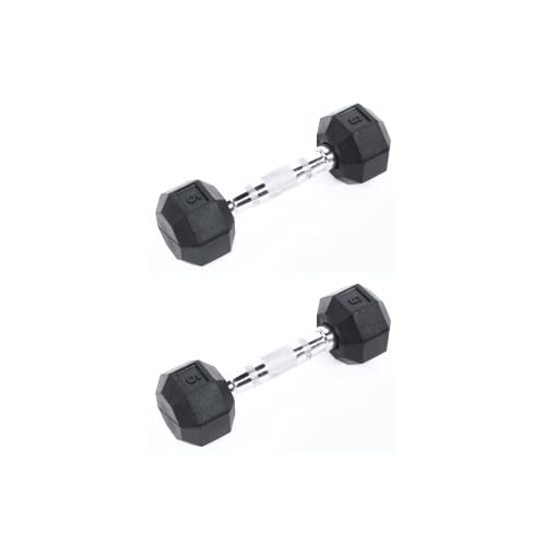 Ader 2lb-120lb Black Octagon Rubber Dumbbells Pair - size: 5lb